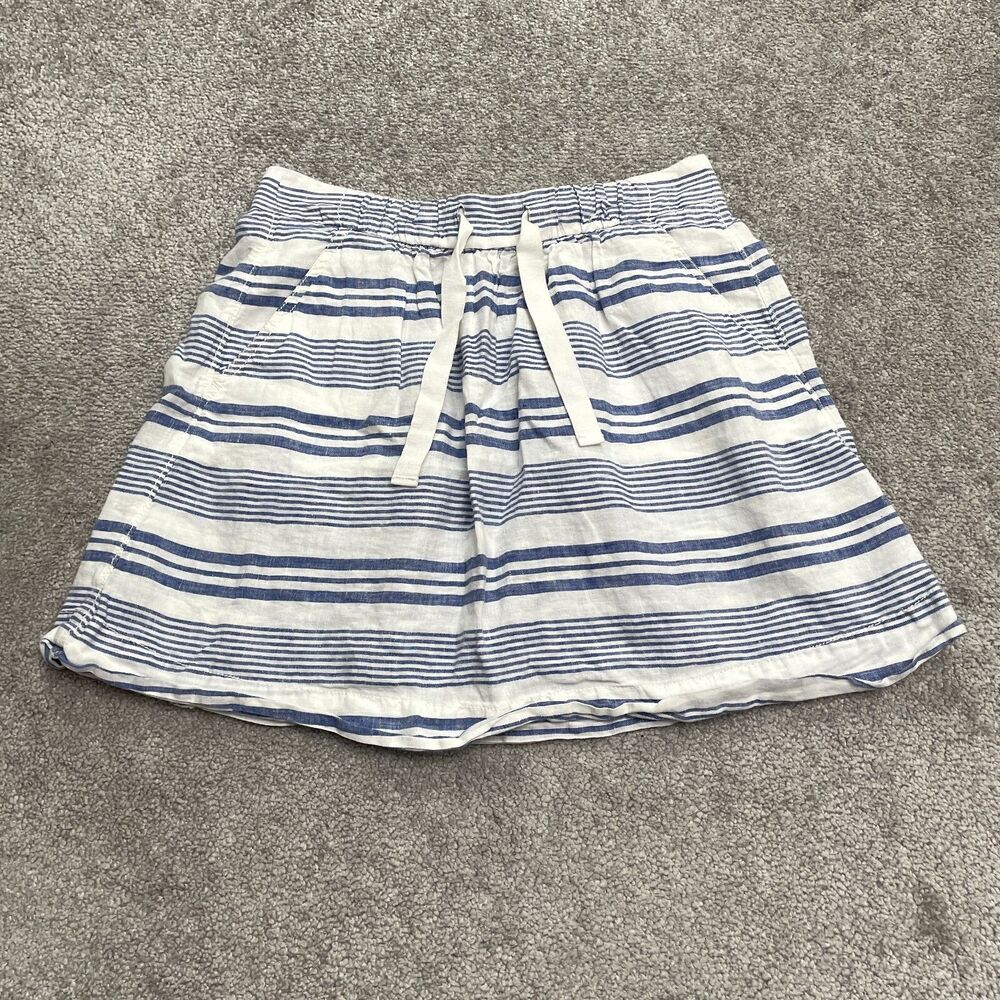 J.Crew Linen Blend A-Line Mini Skirt Womens 00 Blue White Striped Elastic Casual